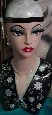   Hand Painted Vintage Lady Artdeco Mannequine Display Head ARTWORK Refurbished • £52.99