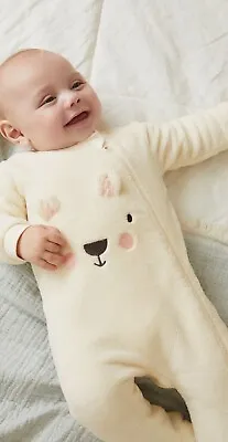 Baby Sleepsuit Cream Teddy Bear Design • £2.50