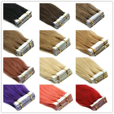 Tape In Real Human Hair Extensions Skin Weft Remy Hair Highlight Ombre 16-26inch • $28