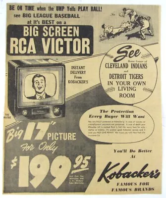 Vintage 1953 RCA Victor TV Cleveland Indians Vs Detroit Tigers Newspaper Ad • $9.97