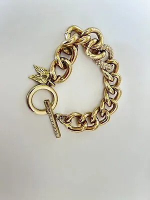 Chunky Victoria Secret Toggle Bracelet W/ Rhinestones On Center Link Gold Tone • $4.99