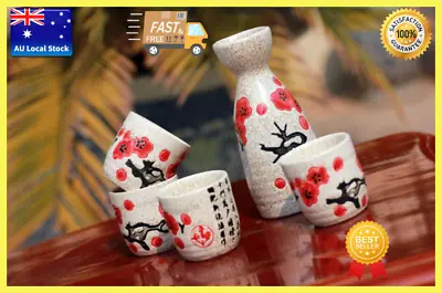 [2x]Japanese Traditional Sakura Patterned 5 Piece Sake Set 1 Bottle 4 Cups Gift  • $75.95