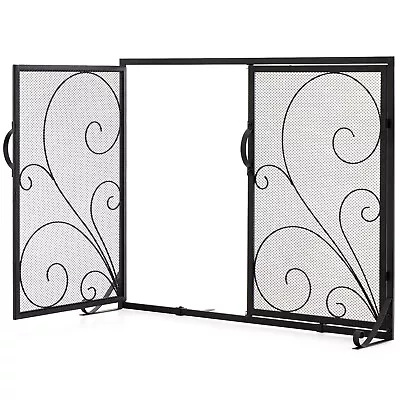 38  X 31  Fireplace Screen Metal Decorative Mesh Fireplace Cover W/ Doors Black • $69.99