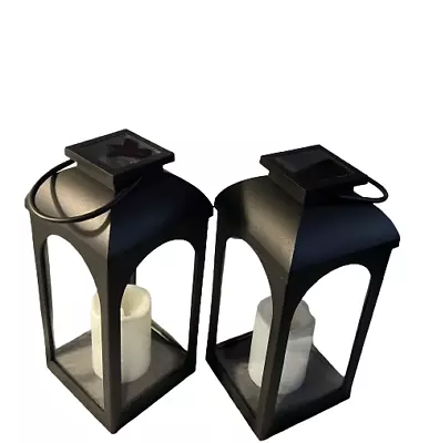 2X Great Home Or Garden Metal Candle Holder Lantern Black Medium +h With Glass • $32.99