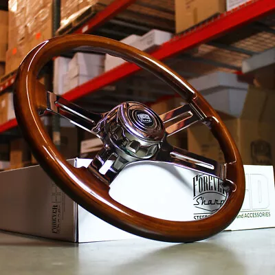 18  Dark Wood Chrome Steering Wheel 4 Spoke Big Rig Semi Truck NO Hub Adapter • $151.99