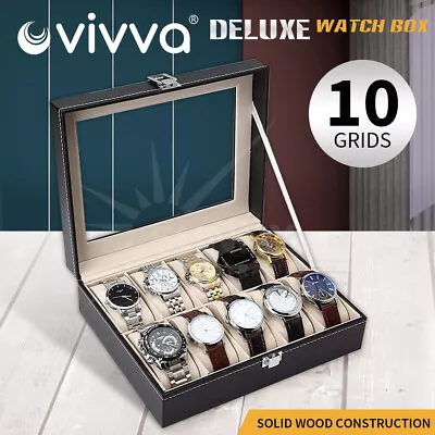 VIVVA Leather Watch Jewelry Display Storage Holder Case 10 Grids Box Organizer • $20.90