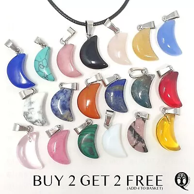 £3.99 • Buy Crescent Moon Necklace Quartz Reiki Crystal Healing Chakra Point Cut Pendant