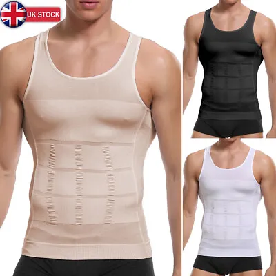 MENS SLIMMING VEST Body Shaper Slim Chest Belly Waist Boobs Compression T Shirt • £14.99