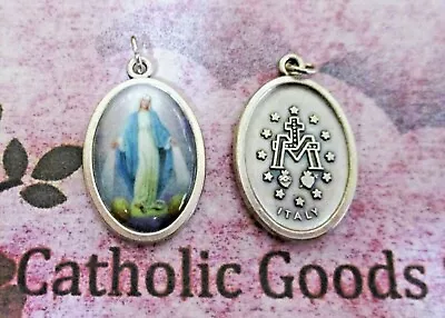 Silver Tone And Enameled Our Lady Of Grace The Miraculous Medal Pendant 1 Inch • $4.50