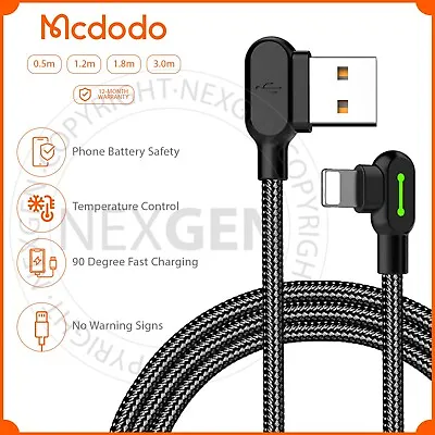 Mcdodo 90 Degree Angled Fast USB Cable Heavy Duty Charging Syn Charger IPhone AU • $12.59