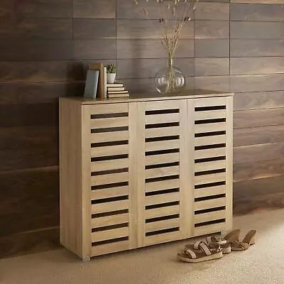 £149.99 • Buy Oslo 3 Door Oak Wooden Shoe Storage Cabinet Rack Stand Cupboard Slatted Doors