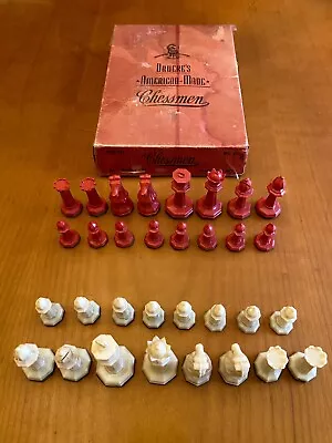 VINTAGE DRUEKE Chessmen Set No 23R CHESS PIECES Weighted Felted IVORY & RED • $39