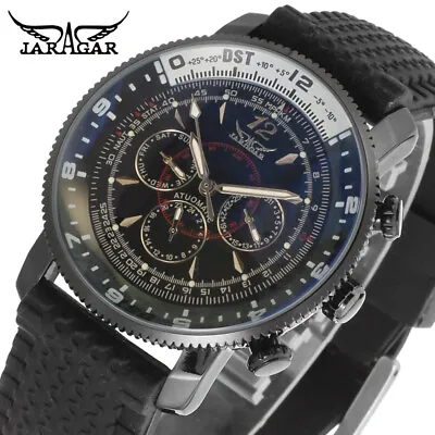 Jaragar Automatic 6 Hand Stainless Steel Case Leather Strap Sports Watch • £38.34