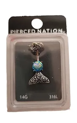 14g Burnished Victorian Mermaid W/ Blue Sparkle Scale Gem Belly Ring 316L Steel  • $6.75