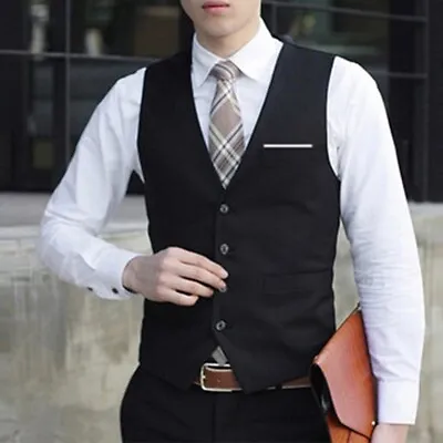 Mens Formal Business Casual Dress Vest Suit Slim Fit Tuxedo Waistcoat Coat • $15.38