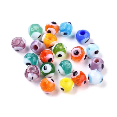 $6.98 • Buy 20pcs Handmade Lampwork Evil Eye Beads Mini Loose Spacer Beads DIY Jewelry 6mm