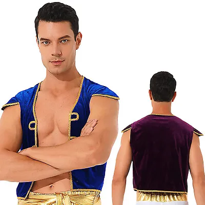 Mens Arabian Prince Performance Vest Cap Sleeve Street Rat Adult Costume Party • £10.79