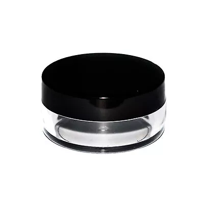 10ml Small Round Plastic Sample Pot Jar Glitter MakeUp Cosmetic Black Lid UKpost • £2.99