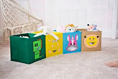 Kids Folding Storage Boxes Space Saver Canvas Collapsible Toy Box Animal Novelty • £6.39