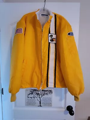 Vintage Ford Shelby Cobra Racing Jacket Yellow Lined Full Zip Size L SUPER CLEAN • $225