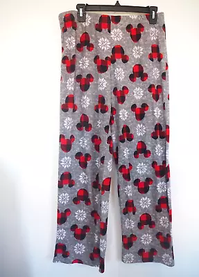 Disney Mickey Mouse Gray Fleece Red Plaid Cozy Comfy Pajama Lounge Pants Sz M • $8.80