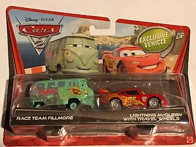 Disney Pixar Cars 2-pack Lightning McQueen W Travel Wheels & Race Team Fillmore • $19.99