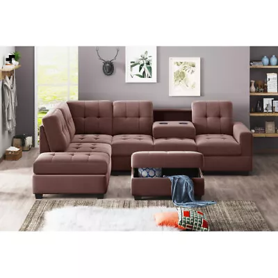 L-Shaped Sectional Sofa Reversible Chaise Lounge Couch W/Storage Ottoman Holders • $1499.99