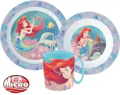 Disney Princess Ariel Plastic 3 Pc Breakfast Dinner Set Plate Bowl Mug • £11.49