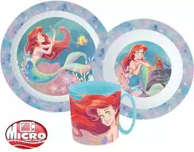 Disney Princess Ariel Plastic 3 Pc Breakfast Dinner Set Plate Bowl Mug • £11.49