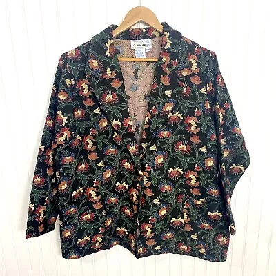 Vintage 1980s Komitor Tapestry Carpet Coat Floral Jacket 20W • $29