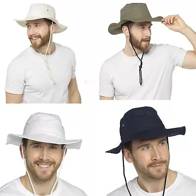 Men's Sun Hat Cotton Wide Brimmed Safari Bush Hat - 4 Colours • £11.99