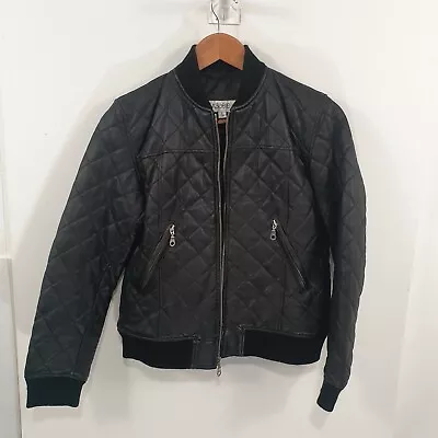 Asaele Quilted Black Lambskin Bomber Jacket Sz L Fit Ladies 8 • $55.97