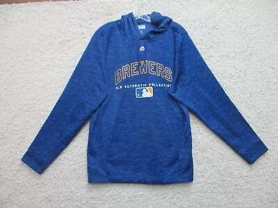 Majestic Milwaukee Brewers Sweater Medium Adult Blue Hoodie Pullover MLB Mens M • $18.56