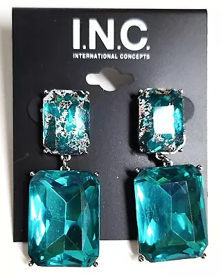 INC International Concepts Crystal Stone Drop Earrings Aqua Multi Silvertone NWT • $26