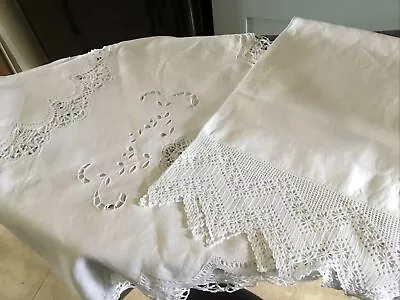 Two Small  Vintage Cotton Lace Edge Tablecloths 42” Square & 38” Square • £15