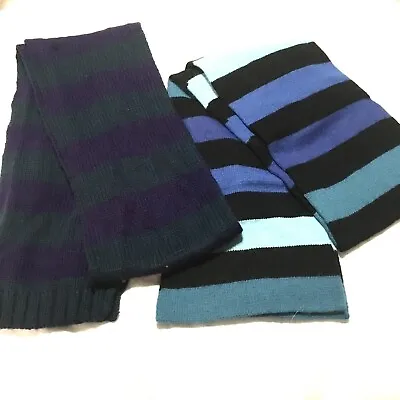 Striped Knit Blue Black & Purple Scarves Set Of 2 • $9.99