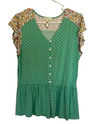 Matilda Jane Dream Chasers Free To Be Top Floral Green Polka Dot Womens Small • $10.50