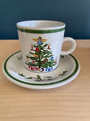 Vintage Montgomery Ward Holiday Stoneware Christmas Tree Mug  Cup & Saucer • $6.99