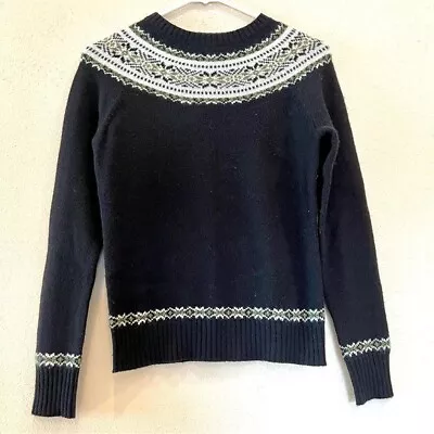 J. CREW 100% Lamb Wool JOYFUL FAIR ISLE CREWNECK SWEATER In Navy Women’s Size XS • $38