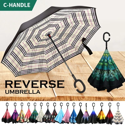 $15.95 • Buy Umbrella C-handle Reverse-Design Windproof Double Layer Upside Down Inverted