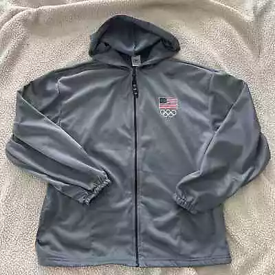 US OLYMPIC COMMITTEE Mens Gray Hooded Full Zip Warm Up Jacket Flag Rings | XL • $24.99