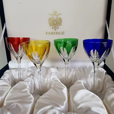 Faberge Crystal Regency Wine Hock Goblets Multi Cut-To-Clear Colors 8 1/4   • $1100