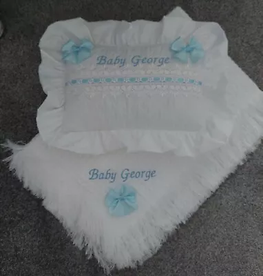 Baby Personalised Bedding Pillow/Cushion/blanket-Baby Shower-Embroidery-Gift-Nur • £37