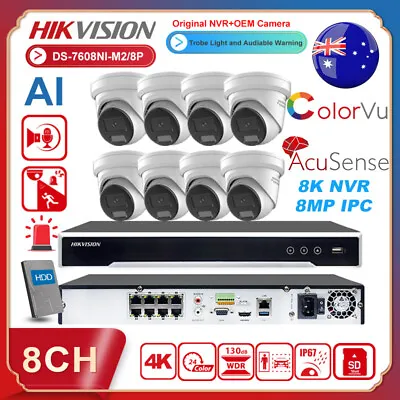 Hikvision 4k 8CH 8MP OEM Colorvu IP Camera System 8 POE Warn Two Audio AI 8K NVR • $204.25