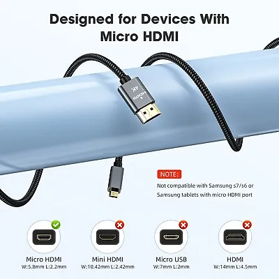 Micro HDMI To HDMI Cable Adapter Converter 4K GoPro HERO 7 6 5 4 3 Camera 60Hz • $7.99