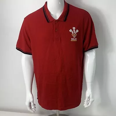 Wales Rugby Polo Shirt Mens XL Red Collar Logo Top Short Sleeve Fanatics WRU • £12.75