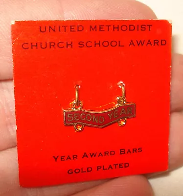 United Methodist Church School Second Year Gold Plate Award Bar Badge Pin Brooch • $5