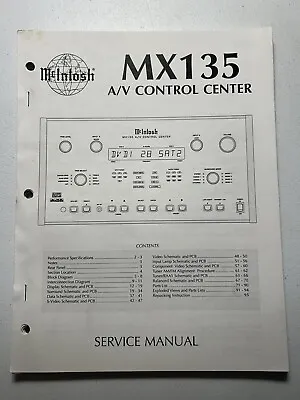 McIntosh MX135 A/V Audio Video Control Center Preamp Service Manual Original OEM • $29.99