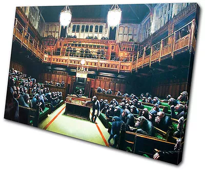 Banksy Painting Monkey Parliament SINGLE CANVAS WALL ART Picture Print VA • $64.99