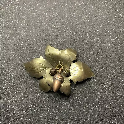 Vtg Oak Leaf Acorn Dangle Brooch Bronze Tone Copper Bead Pin Nature • $11.99